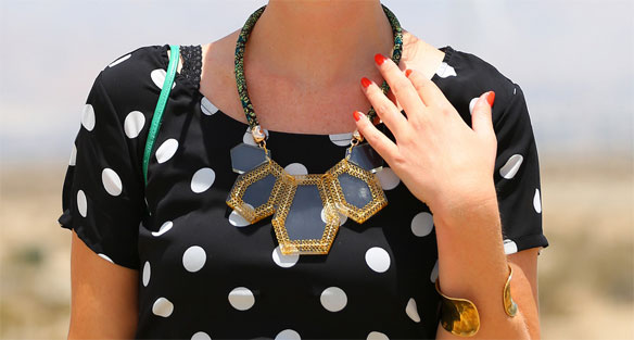 woman wearing affordable statement necklaces