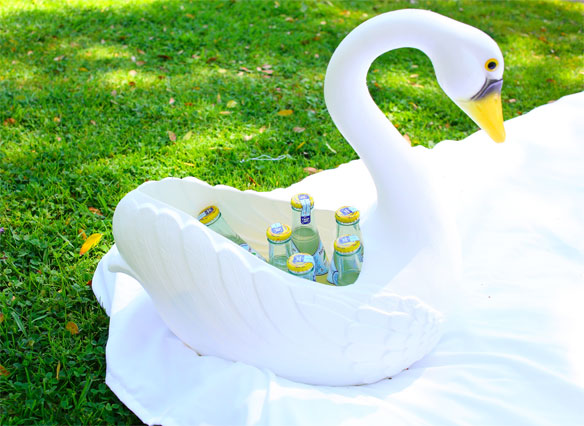 swan shaped beer holder for a white party