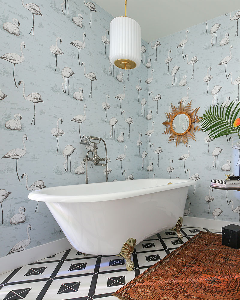 Before & After: My Soaking Room with Flamingo Wallpaper