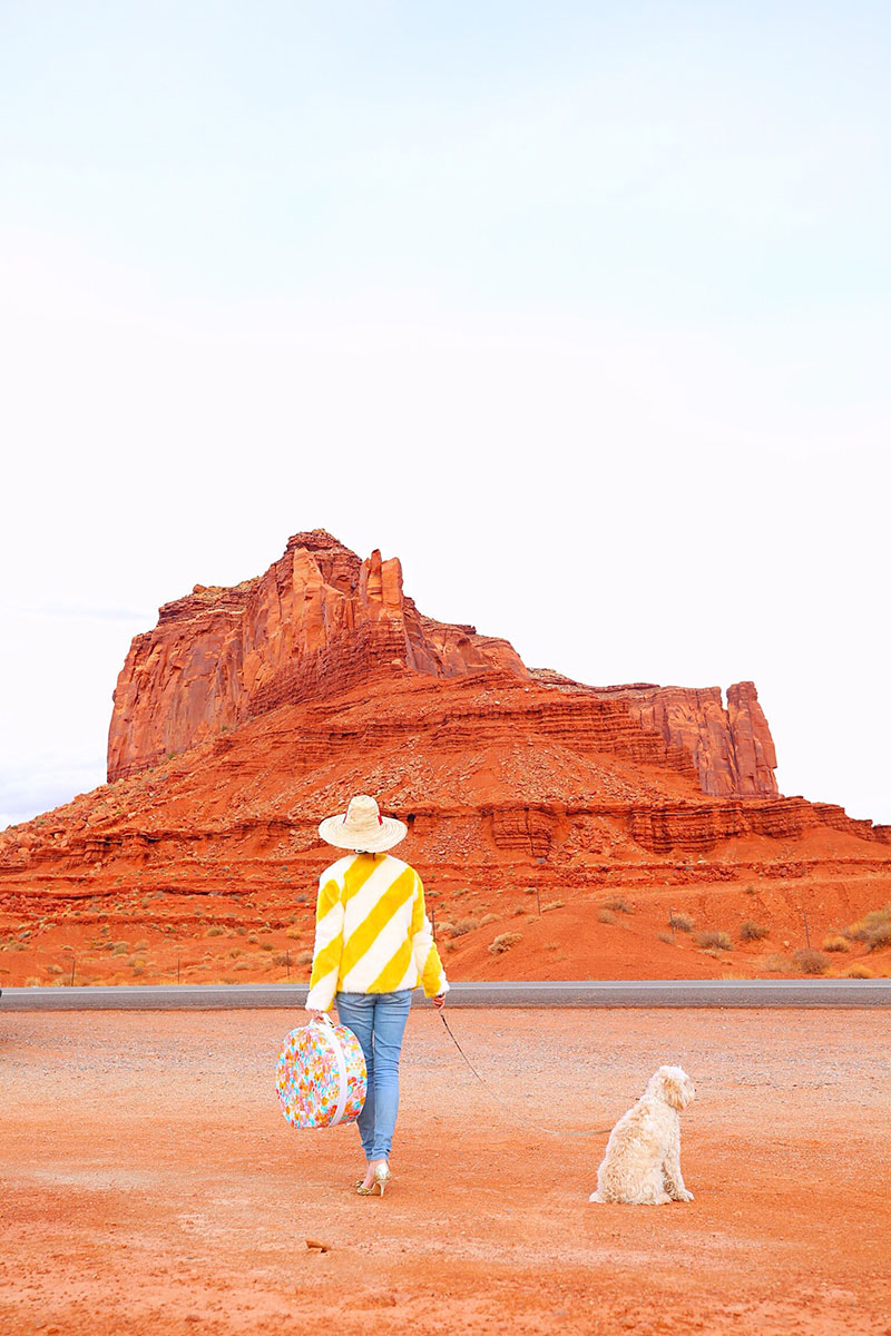 woman and her dog in Monument Valley Girl