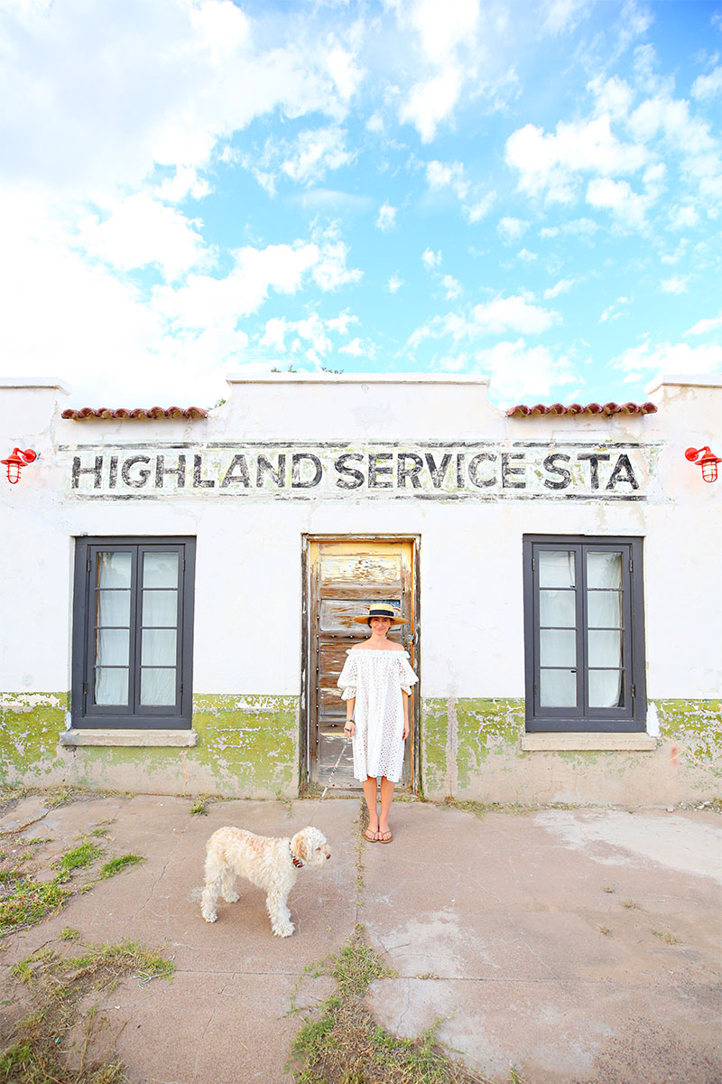 woman walking her dog in a Place To Stay in Marfa