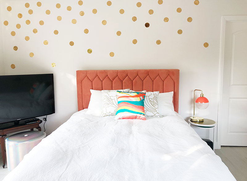 kids room makeover minted murals, white sheets, and appliances