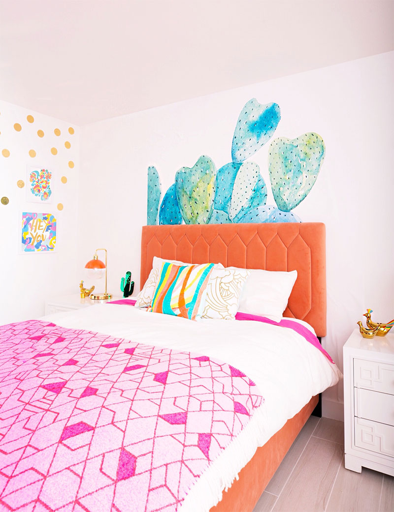 bedroom with cactus mural 