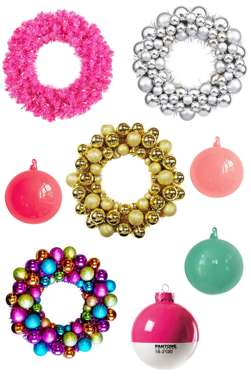 Colorful Christmas Wreaths + Ornaments