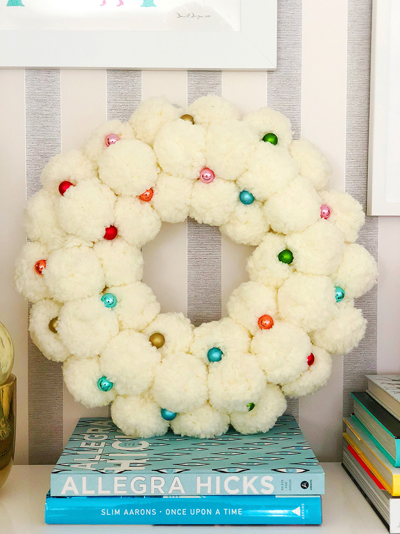 white fluffy christmas wreath for Christmas Decor in Palm Springs