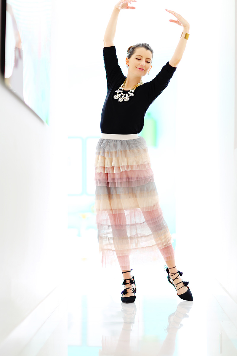 rainbow tiered tulle skirt outfit