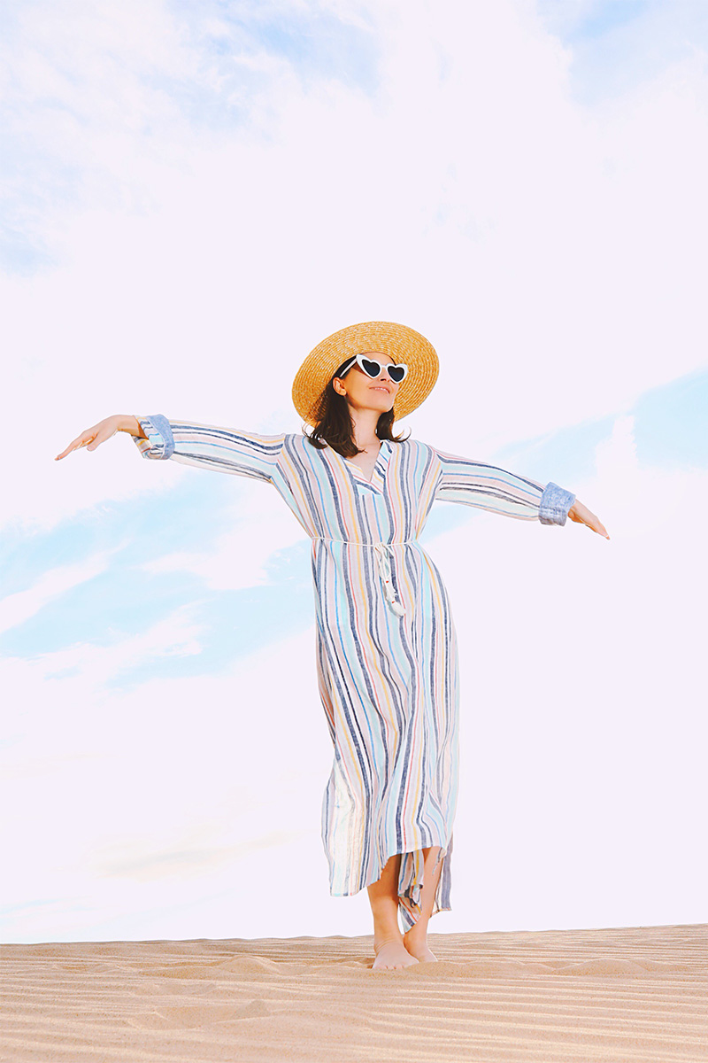 Splendid x Gray Malin Striped Caftan at the Imperial Sand Dunes