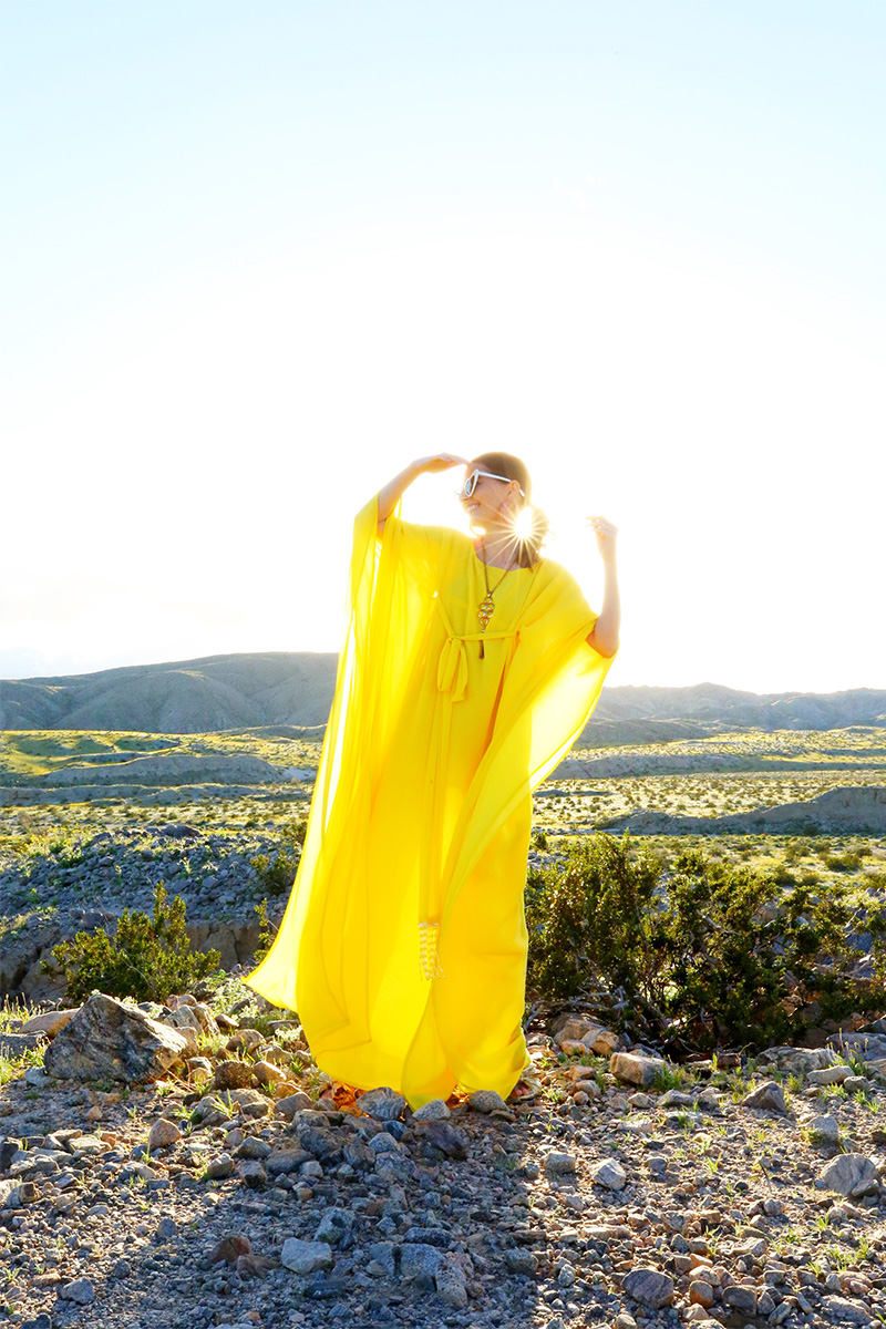 woman sharing how To Style a Yellow Caftan 