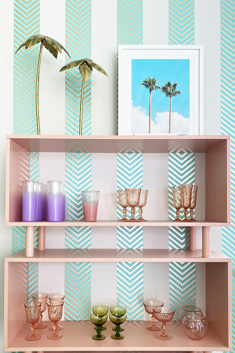 How To Style Pink Shelves: Pastel Glassware + Palm Trees