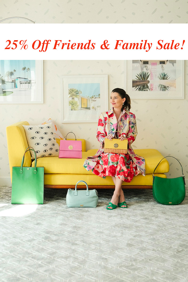 woman sitting on a yellow couch sharing Frances Valentine Sale Picks