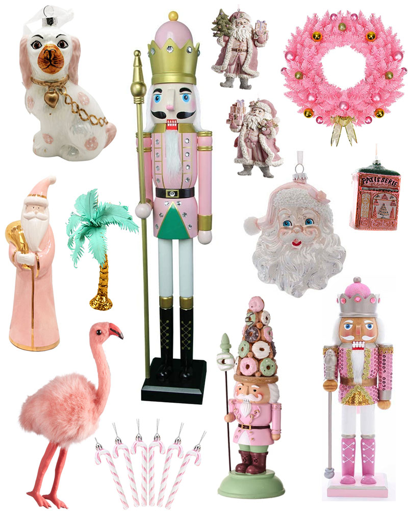 collage of where to find pink nutcrackers