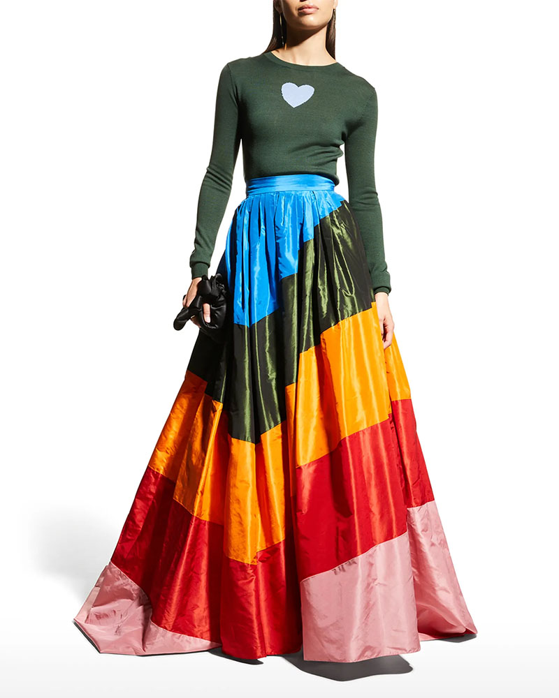 woman wearing rainbow ball skirt