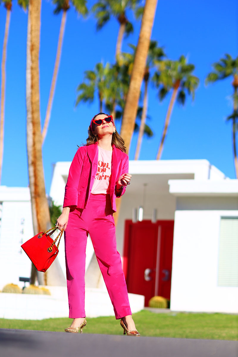 How To Wear a Hot Pink Velvet Blazer & Pants
