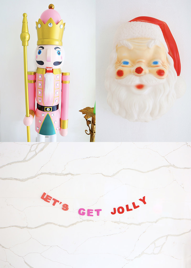 Pink Nutcracker & Vintage Santa Blow Mold 