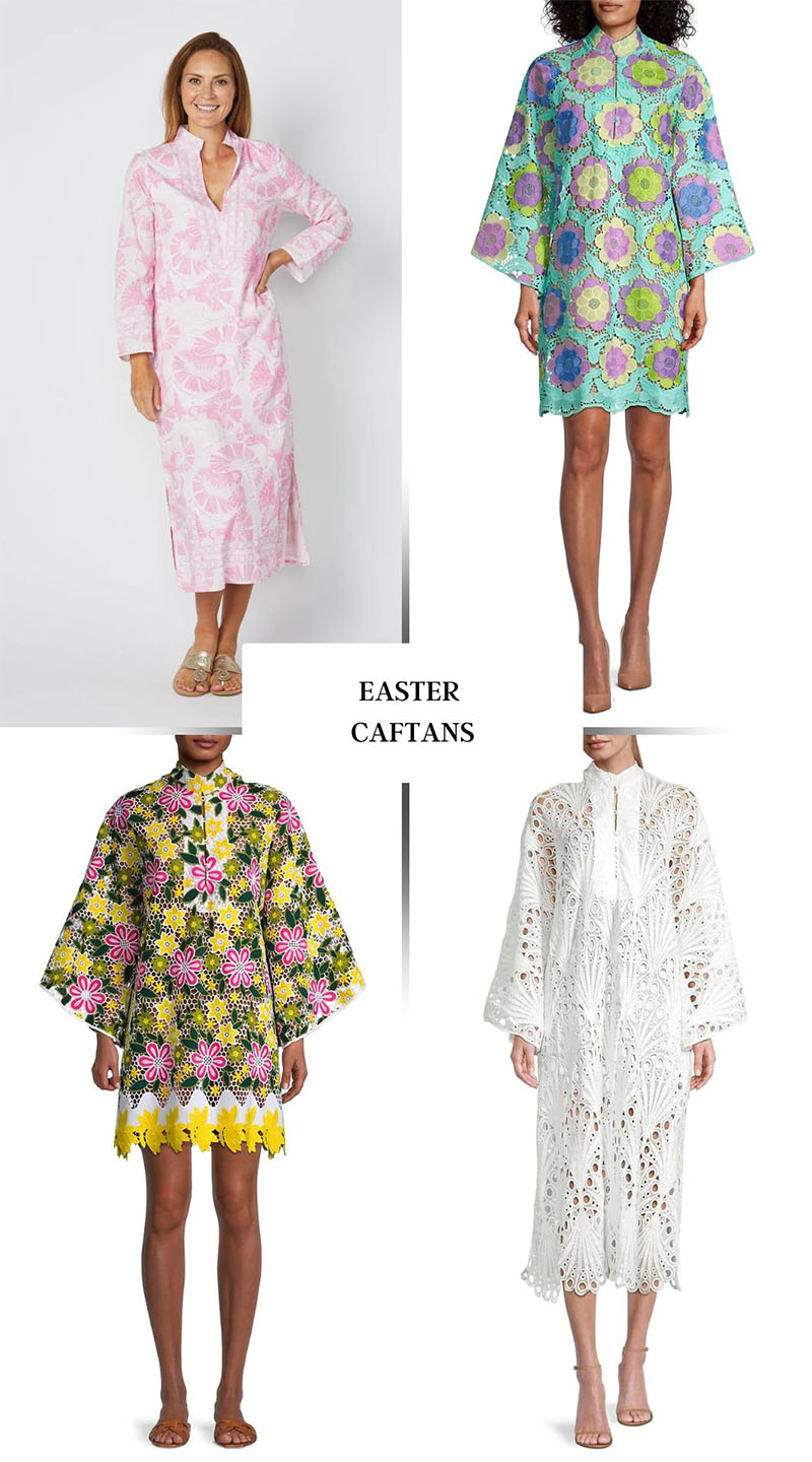 A collage of four Easter Caftans in pastel hues.
